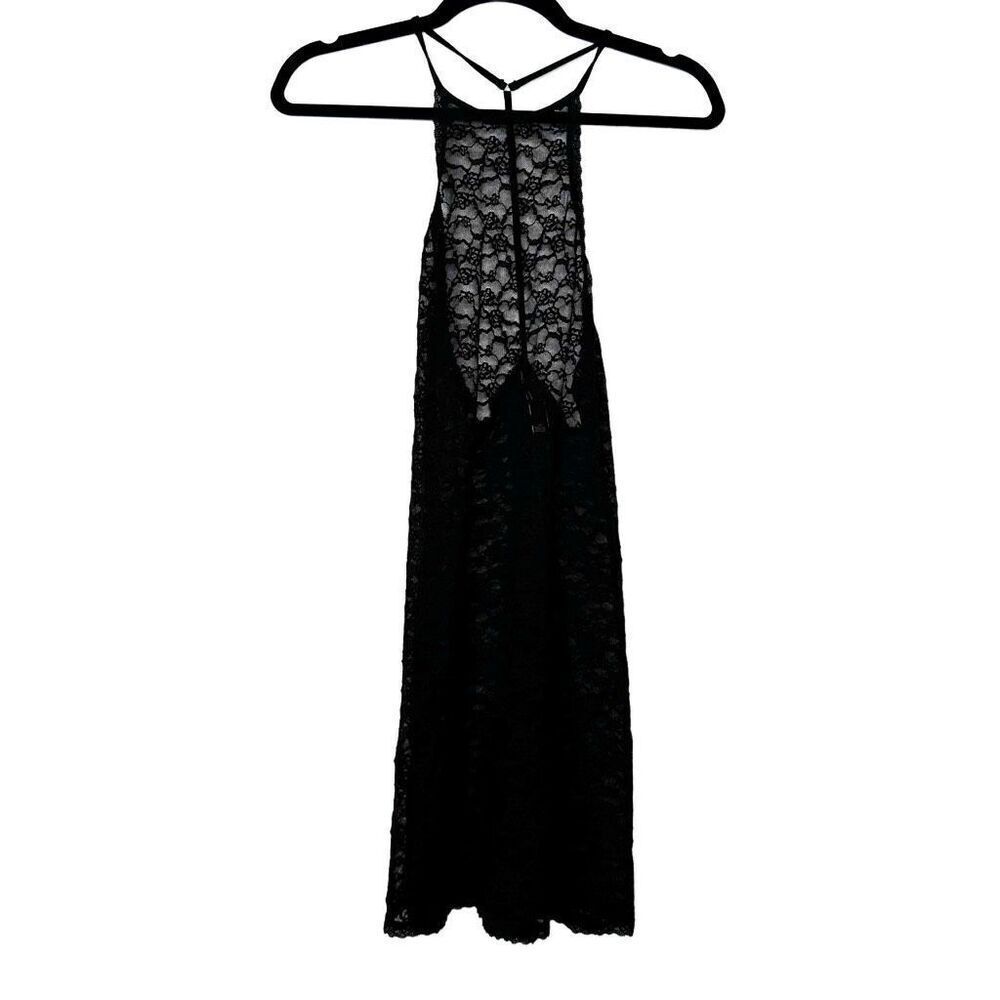 Vintage Victoria's Secret High Neck Halter Full Lace Y Back Slip Dress Black Sma